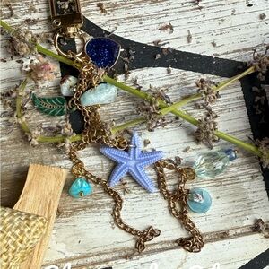 Starfish Charm Keychain with Gold Accents larimar blue quartz